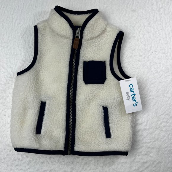 Carter's NWT Infant Sherpa Vest Sz 9M  Zip Front Front Pocket Sleeveless - Picture 1 of 4